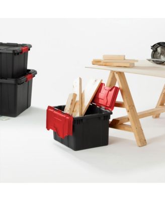 12 Gallon Hinged Lid Industrial Tote, Stackable Storage Bin, 6 Pack