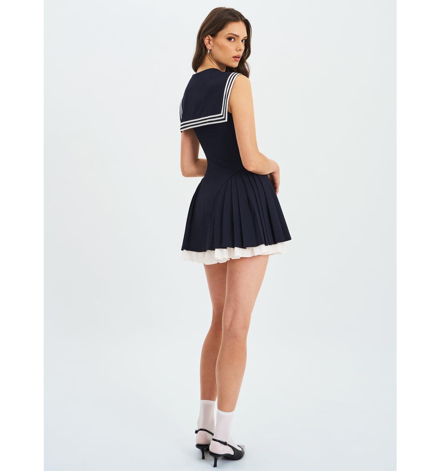 Women's Calliope Navy Sailor Pleated Mini Dress