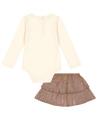 Baby Girls 2-Piece Ruffle Collar Bodysuit and Pleated Skirt Set