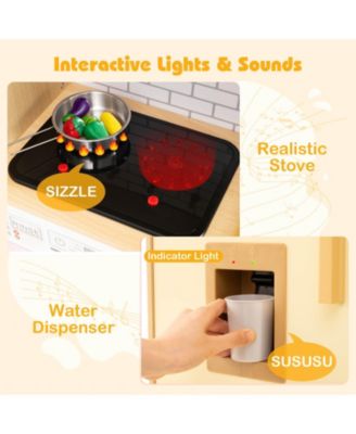 Wooden Kids Kitchen Playset Pretend Play Kitchen with Real Sounds Lights