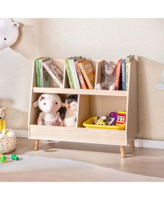 5-Cube Kids Bookshelf and Toy Organizer Wooden Storage Bookcase with Wood Legs