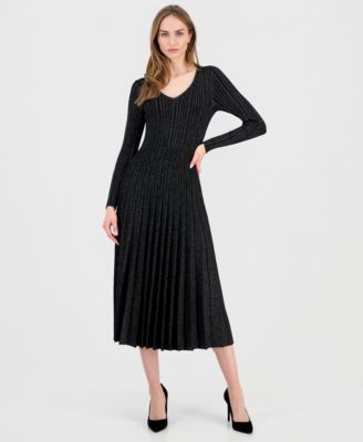 T Tahari - Women's Ribbed Metallic Midi Dress