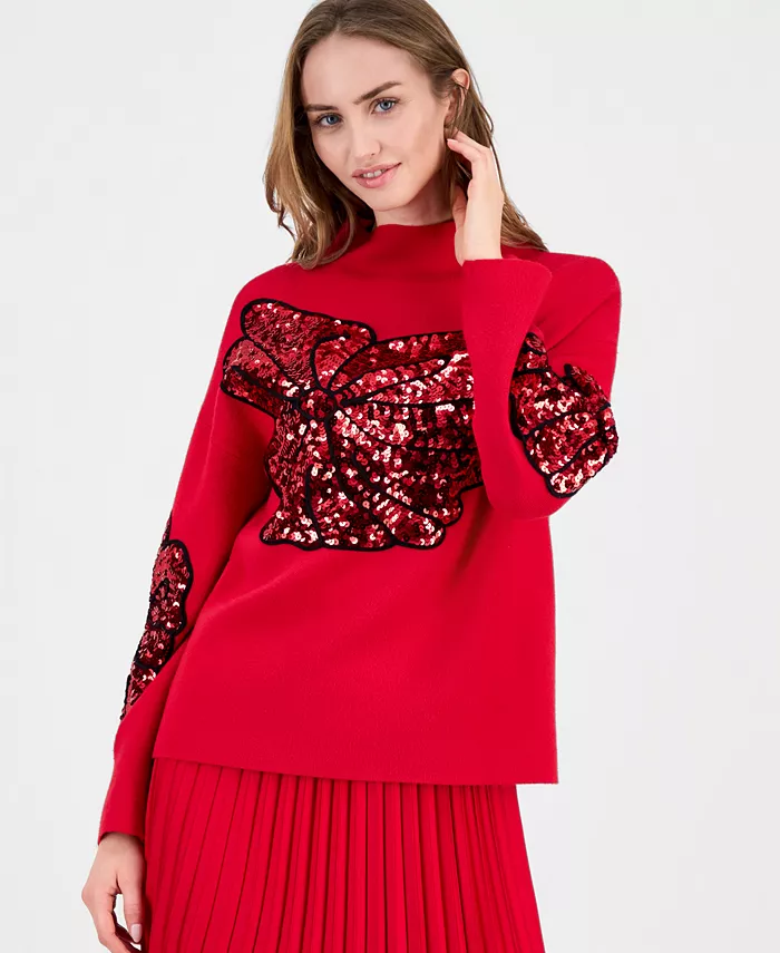 Women's Sequin Soutache Funnel-Neck Sweater - thumbnail 8