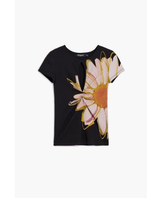 Women's Short-sleeve floral T-shirt with opening