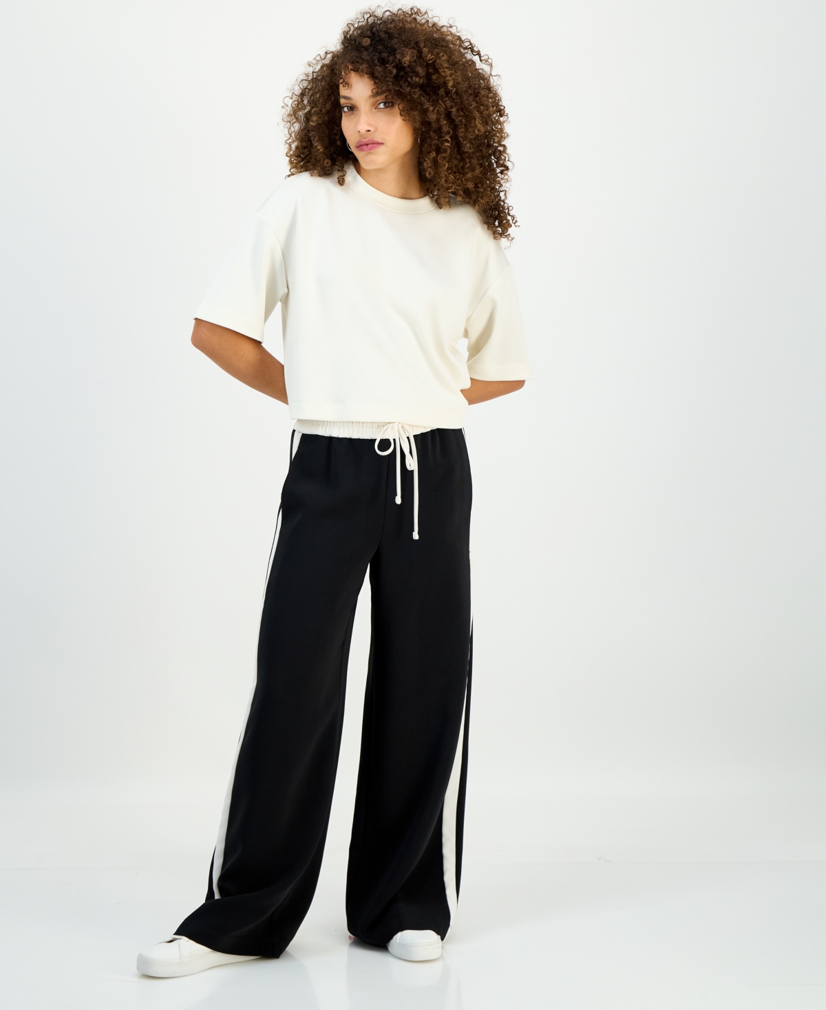 I.n.c. International Concepts Petite Drawstring-Waist Side-Stripe Wide-Leg Pants, Macy's Exclusive