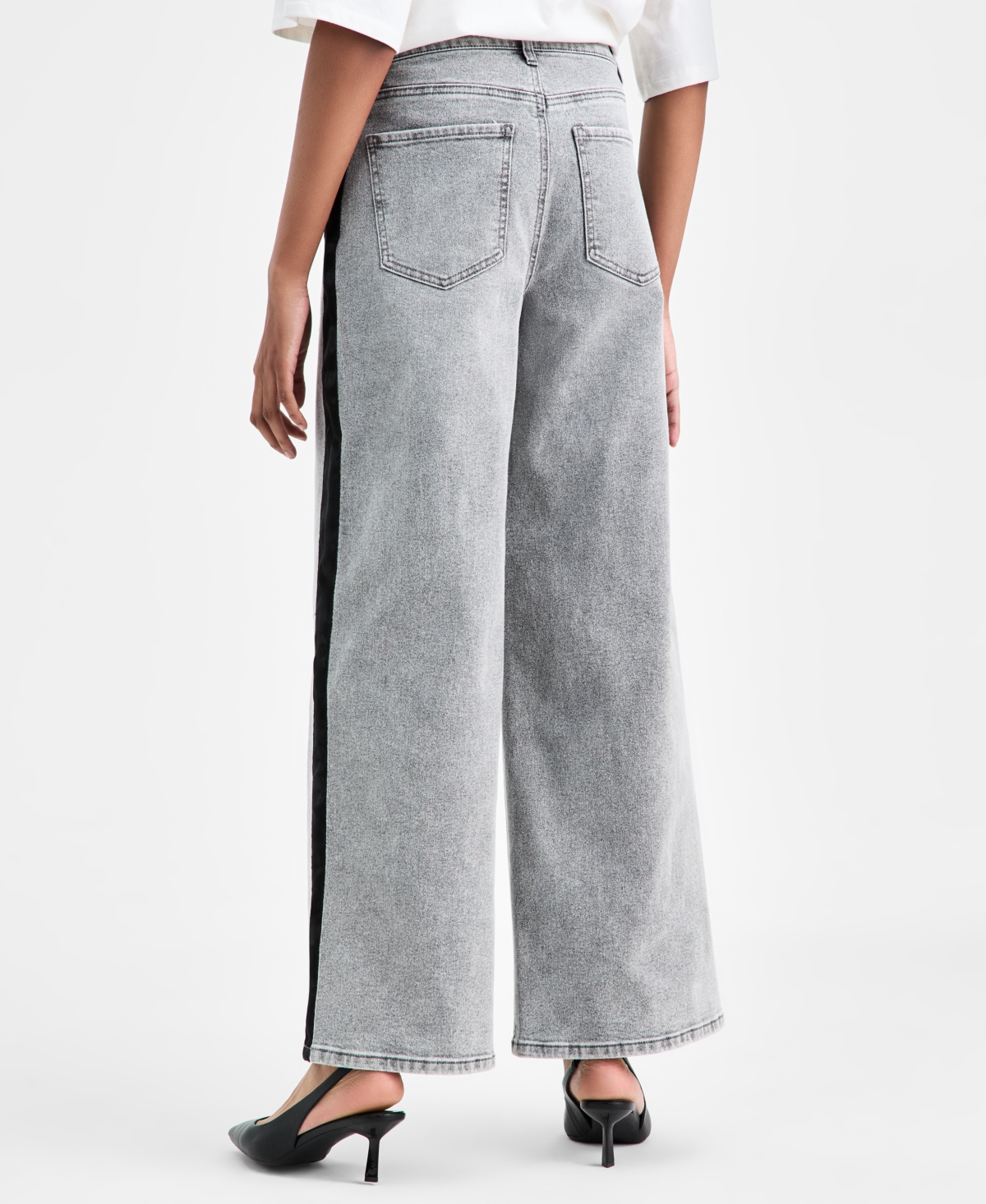 Bar Iii Women's High-rise Side-stripe Wide-leg Jeans, Macy's Exclusive In Gray