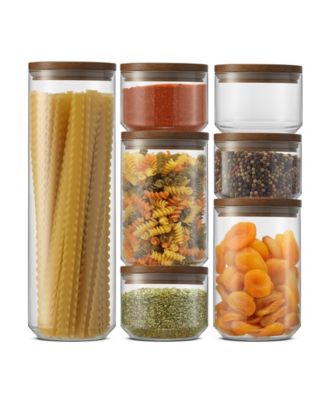 JoyJolt Holden 7-Pc. Stackable Glass Storage Canister Set with Wood Lids - Macy's