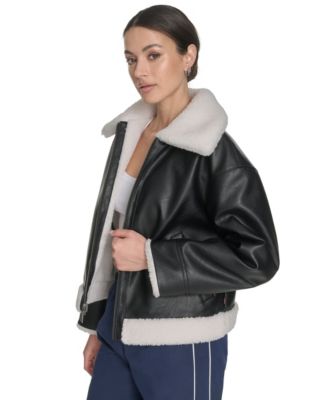 Women's Regular Reversible Sherpa to Faux Leather Aviator Jacket