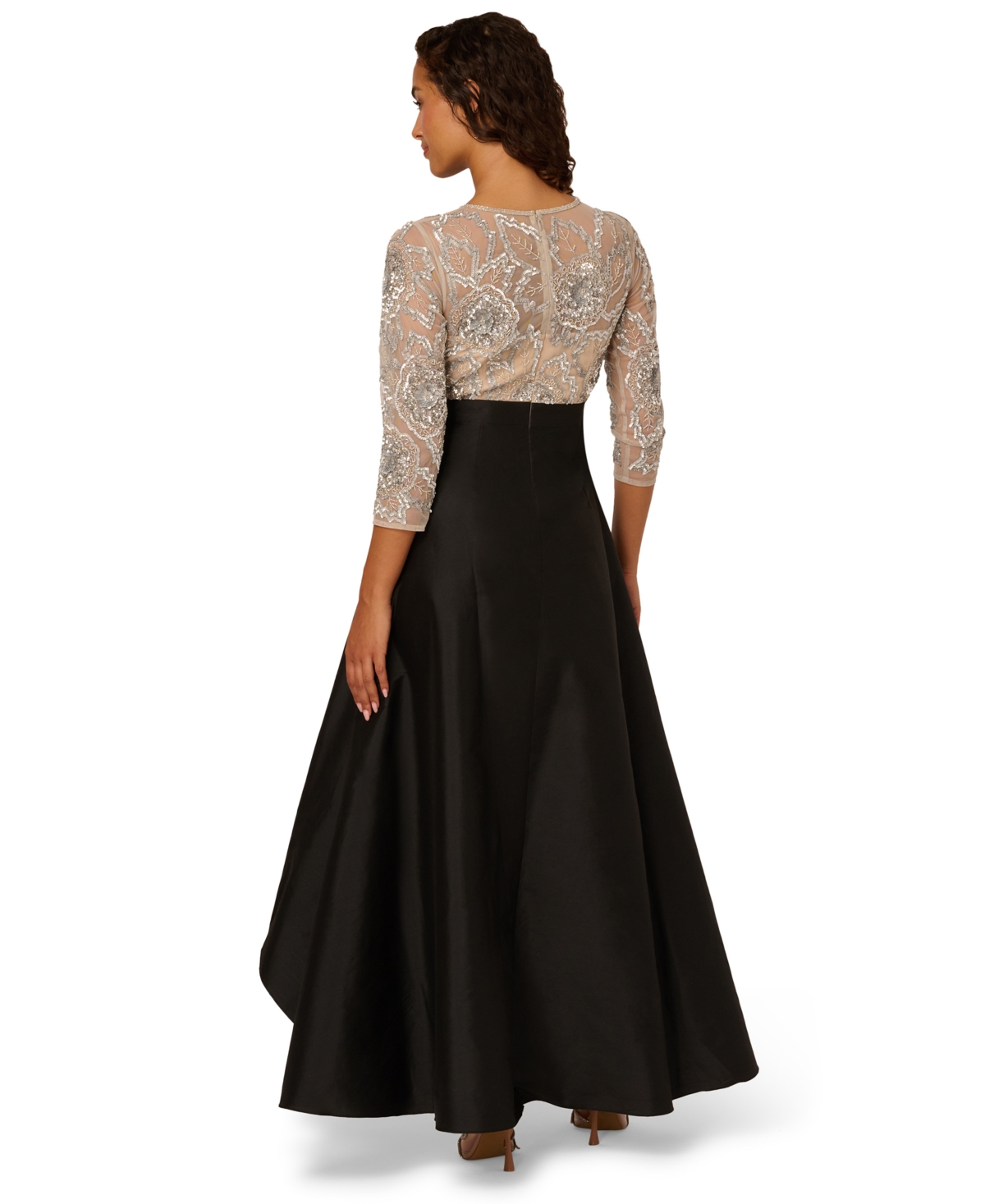 Adrianna Papell Women's Bead Taffeta Long Dress In Black