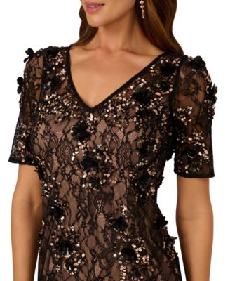 Women's Bead Lace Sheath V-Neck Dress