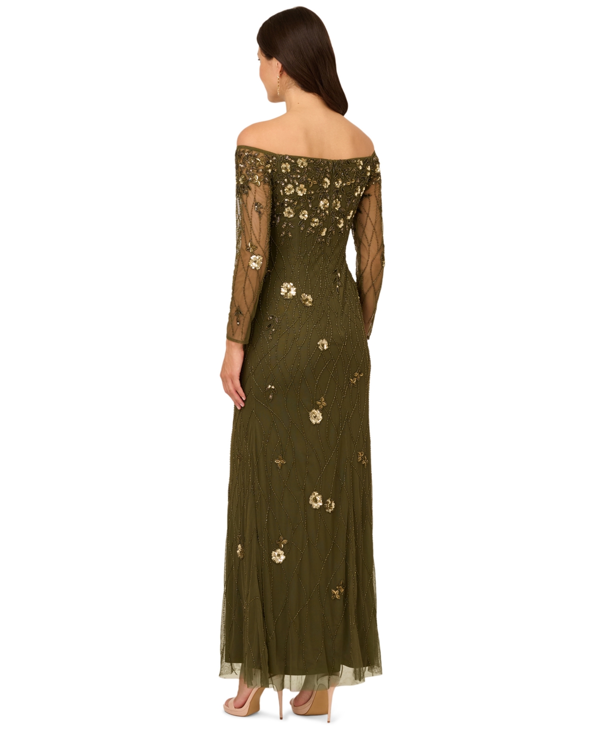 Adrianna Papell Women's Off-the-shoulder Bead Dress In Green