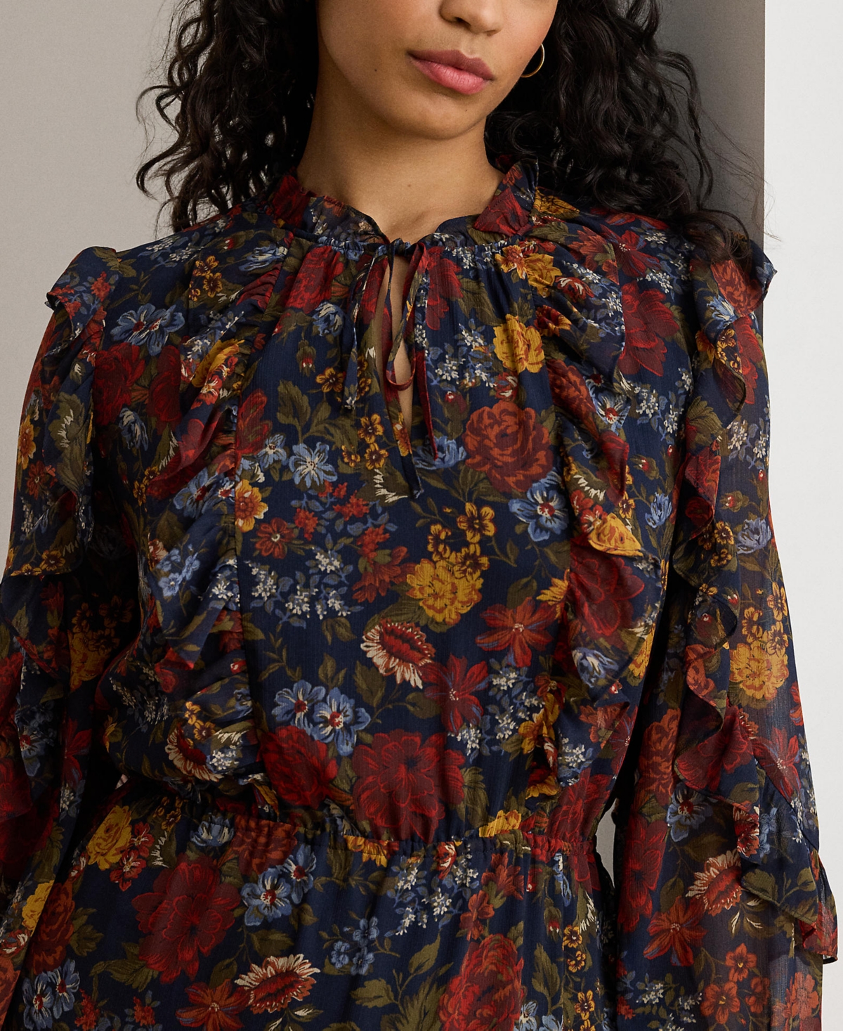 Ralph Lauren Plus Size Floral Crinkle Tiered Dress In Multi