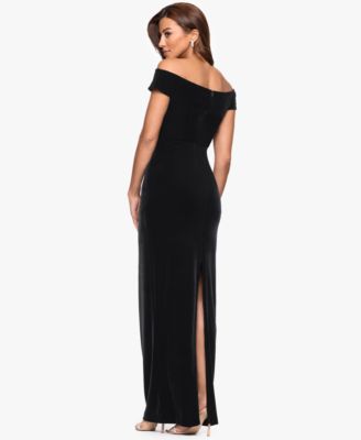 Petite Off-the-Shoulder Velvet Long Dress
