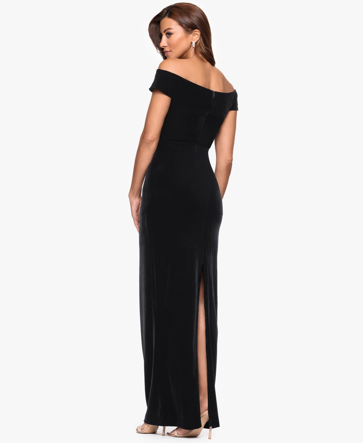 Xscape Petite Off-the-shoulder Long Dress In Black
