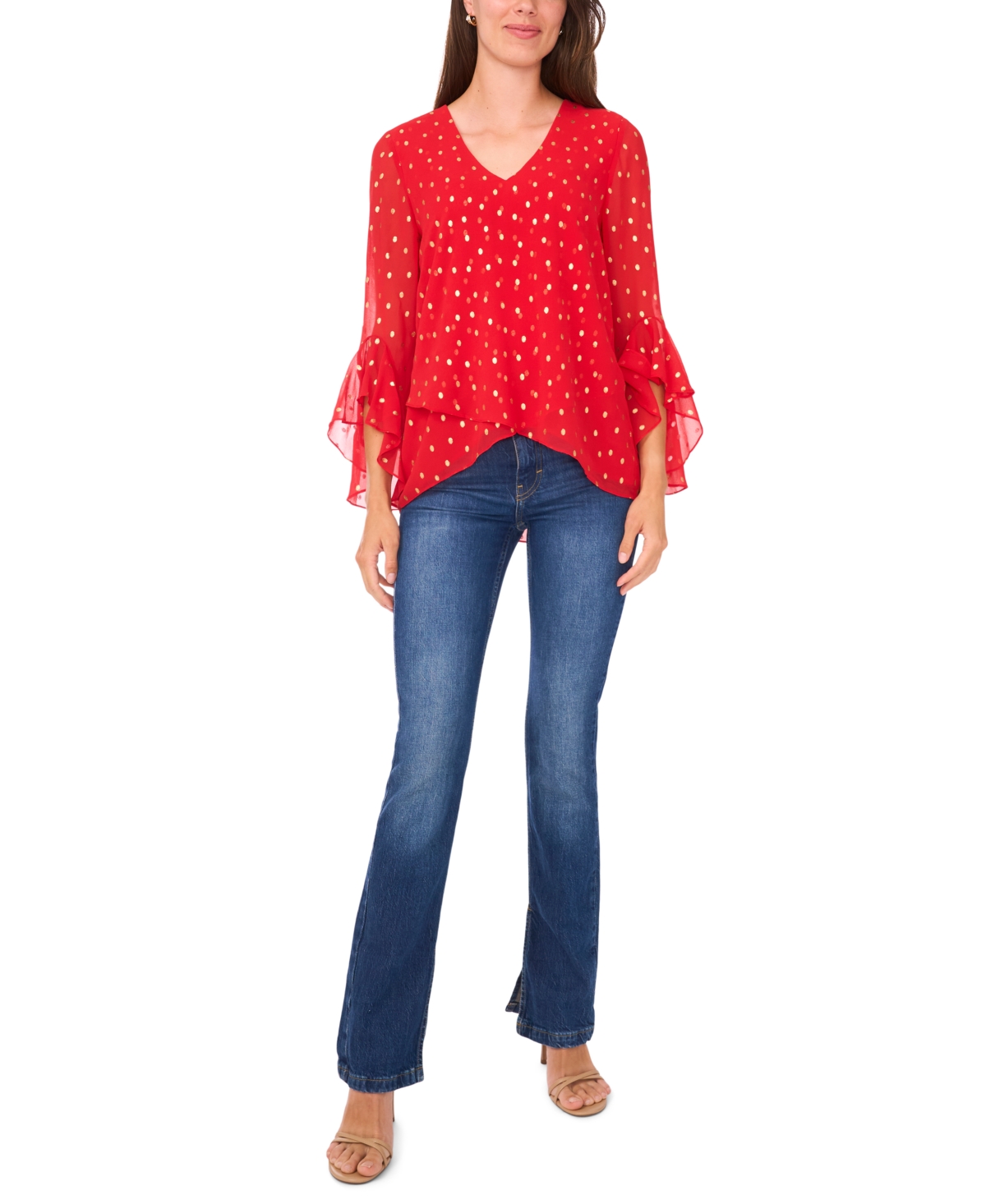 Sam & Jess Women's Printed V-neck Top In Red