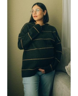 Olive Striped Drop Shoulder Maternity Sweater