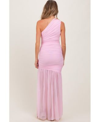 Maternity Ruched Mesh One Shoulder Maxi Dress