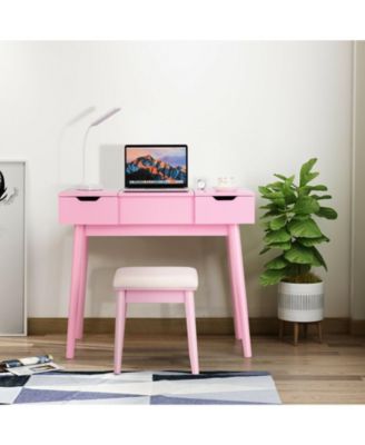 2-Pc. MDF Flip-Top Mirror Vanity Table Set with 2 Drawers