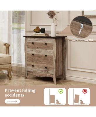 Dresser for Bedroom with 3 Folding Fabric Drawers and Anti-tipping Kit