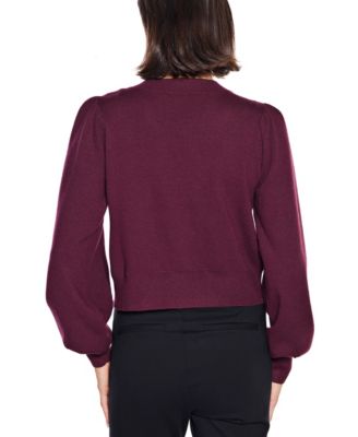  Women's Rhinestone-Bow Hidden-Snap Cardigan Sweater