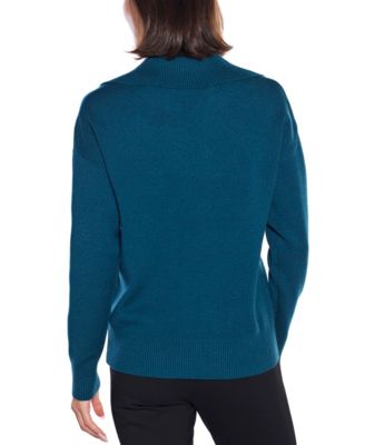 Rhinestone-Trimmed Split-Neck Sweater
