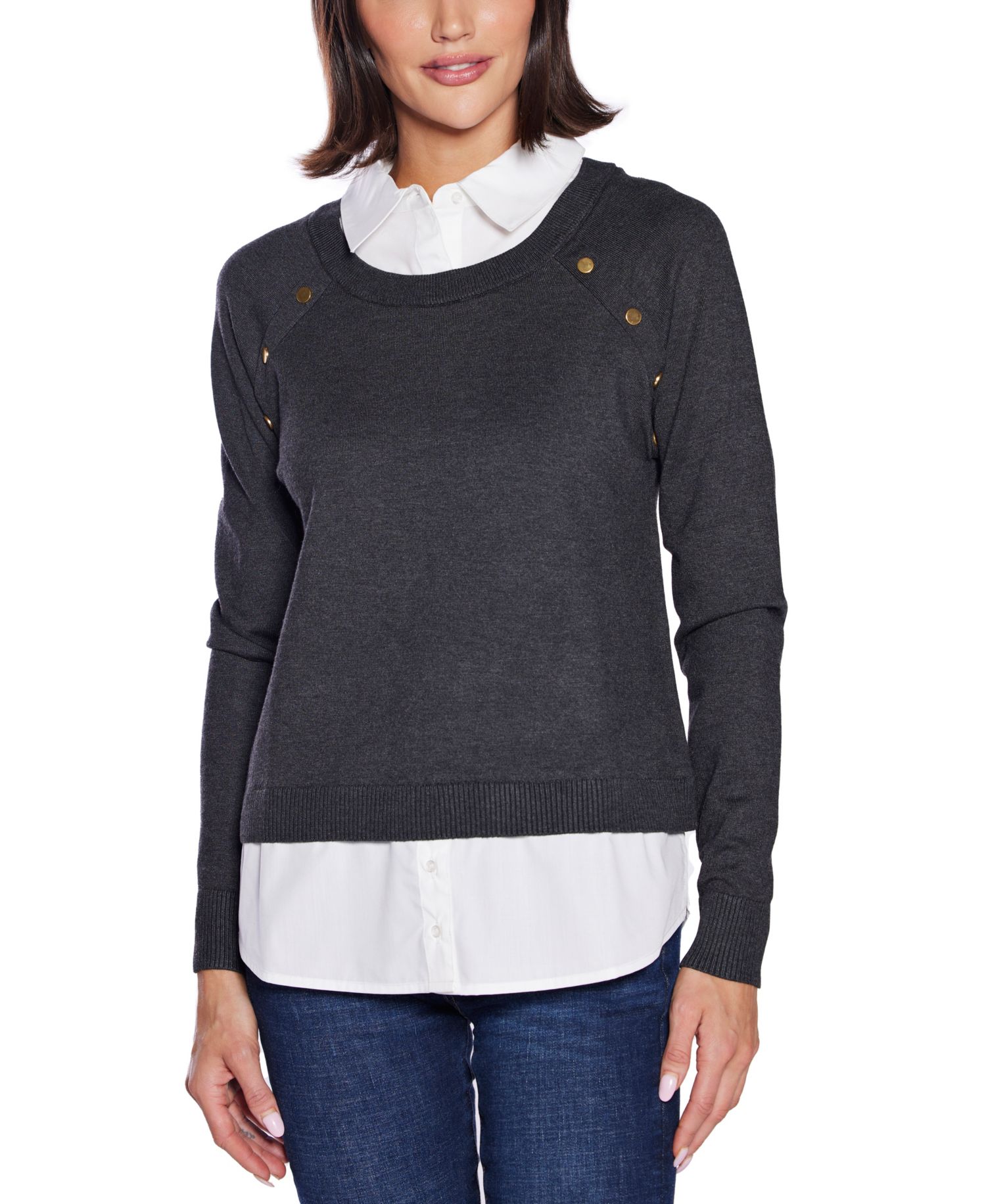 Women's Layered-Look Rivet-Trim Sweater
