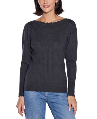  Women's Scalloped-Trim Boat Neck Sweater