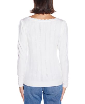  Women's Scalloped-Trim Boat Neck Sweater