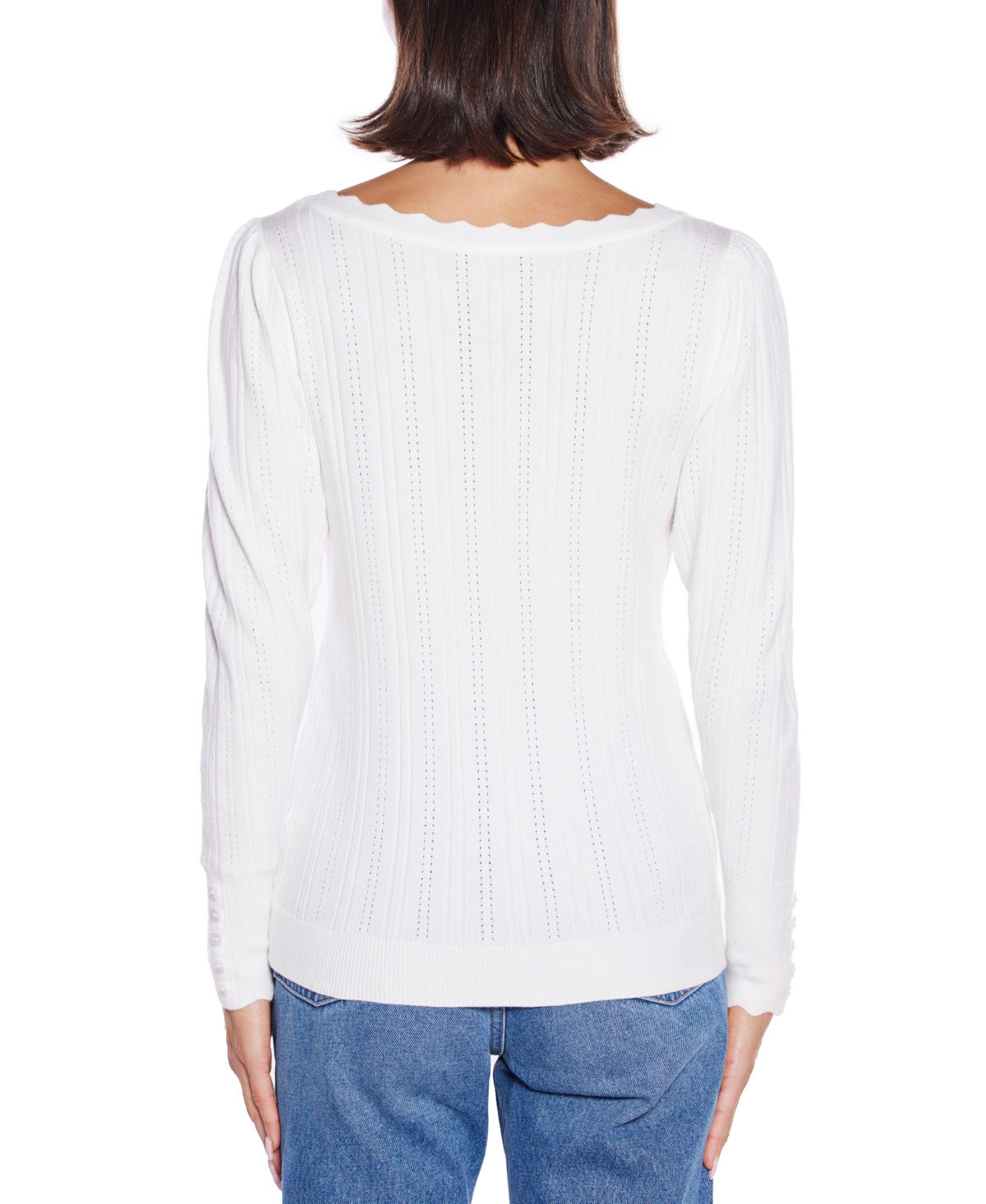 Belldini Women's Scalloped-trim Boat Neck Sweater In White