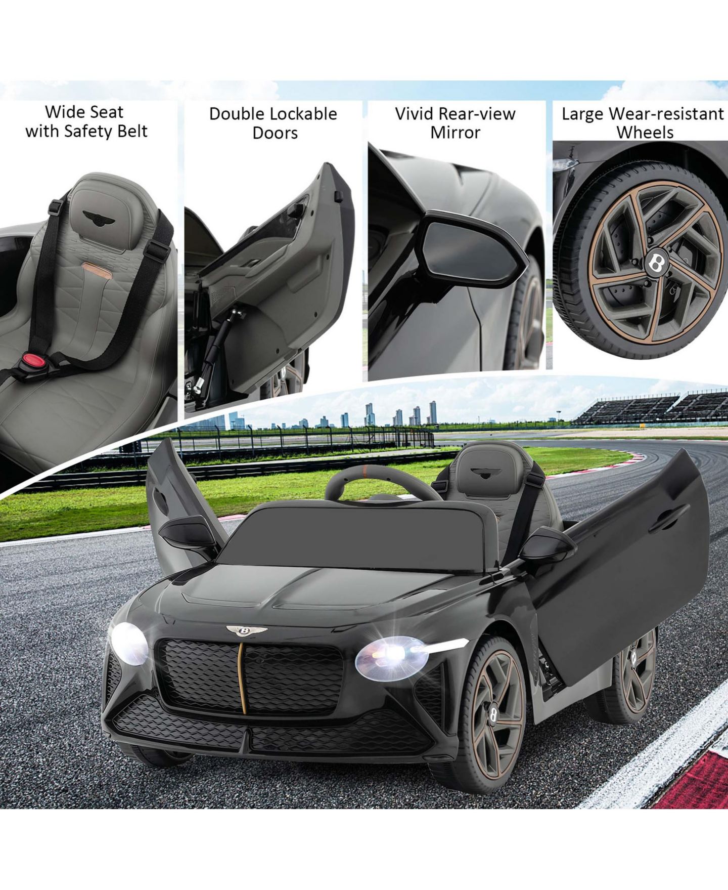 Детская игрушка Costway 12V Licensed Bentley Bacalar Kids Electric Ride-on Car with Remote, цвет: Чёрный — фото 9