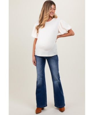 Maternity Navy Blue Washed Flare Jeans