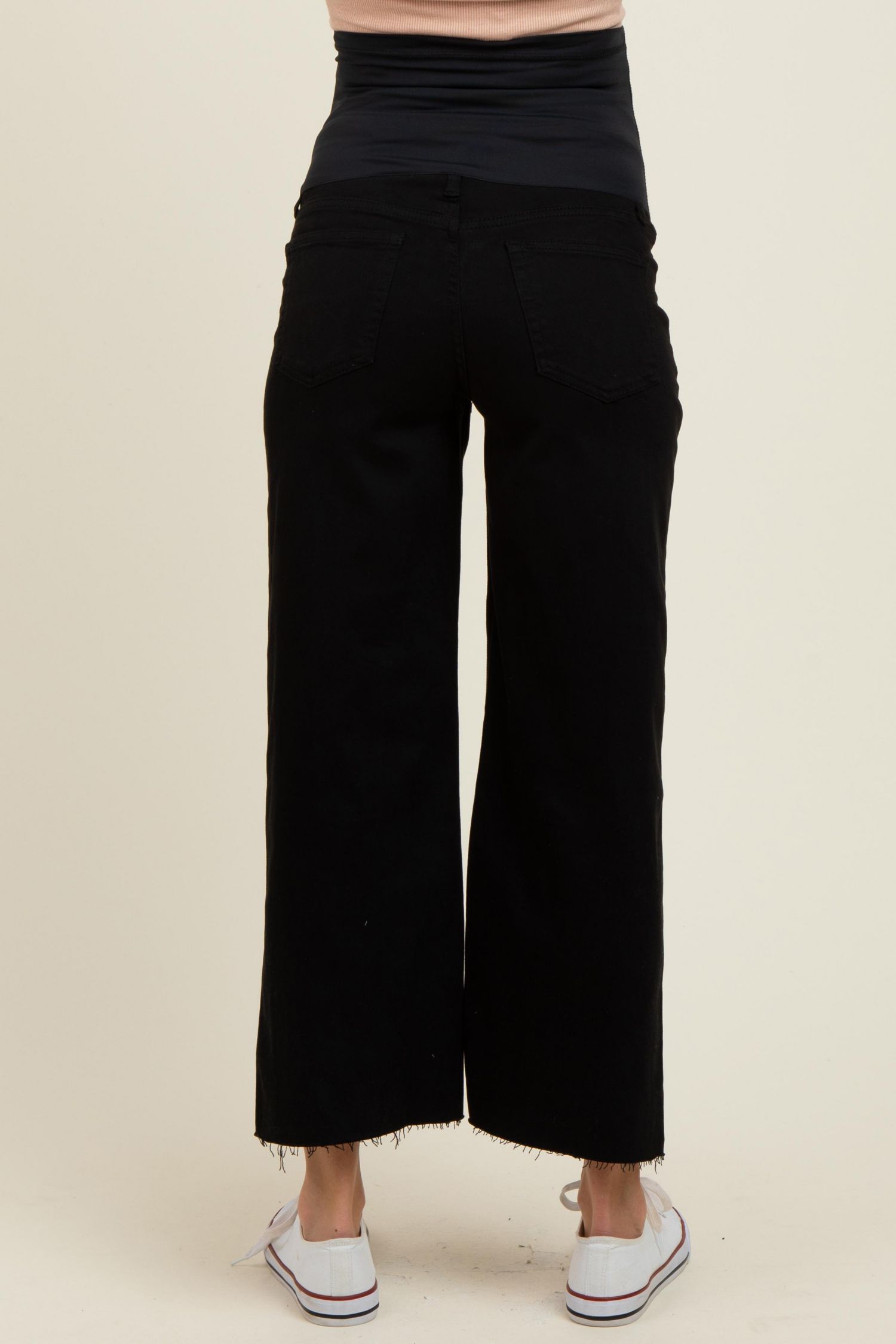 Women's Black Raw Hem Cropped Wide Leg Jeans