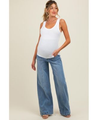 Blue Front Seam Super Wide Leg Maternity Jeans