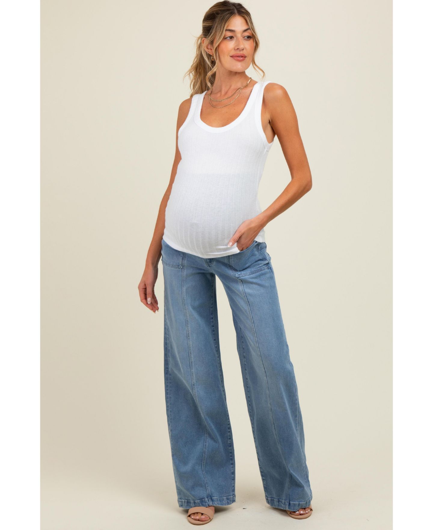 Женские джинсы Pinkblush Blue Front Seam Super Wide Leg, цвет: Синий — фото 4