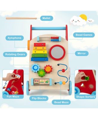 Wooden Baby Walker Baby Push Walker w/ Handle Storage & Wheels Walker Toy