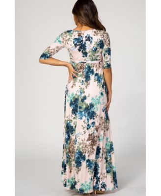 Maternity Light Pink Floral Sash Tie Maternity/Nursing Dress