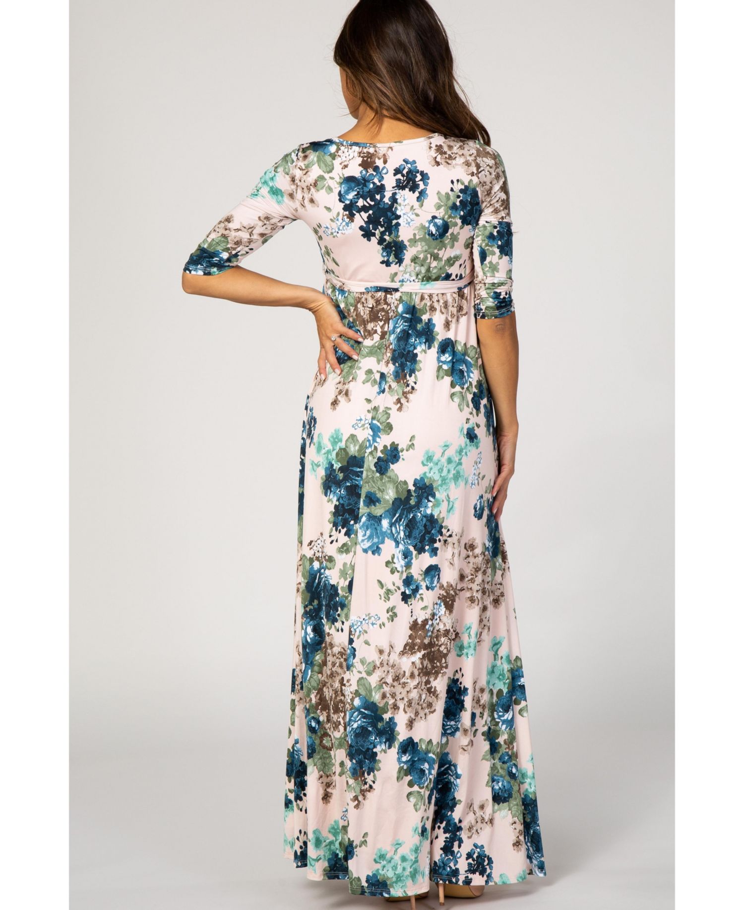 Women's Light Pink Floral Sash Tie Maternity/Nursing Dress