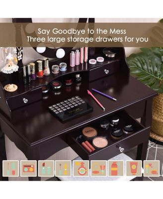 Oval Mirror Vanity Set  with 10 LED Dimmable Bulbs and 3 Drawers