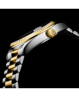 Statesman 4070 Men s Watch – Two-Tone Bracelet, Silver Dial, Day-Date Quartz, 42mm Fluted Bezel