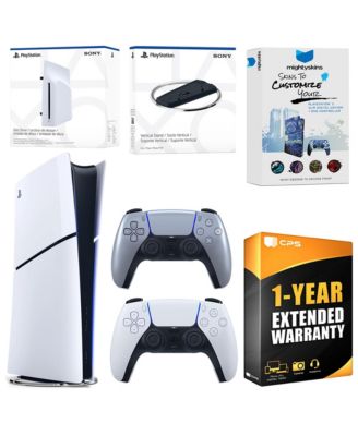 PlayStation 5 Slim Digital Bundle with Disc Drive, Extra Controller, Vertical Stand, MightySkins Voucher and 1 Year Extended Warranty