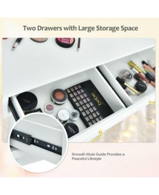 Small Vanity Desk with Mirror and Lights, Makeup Table with 4 Drawers, Vanity Stool, Round Lighted Mirror, 3 Color Modes, Dressing Table Set