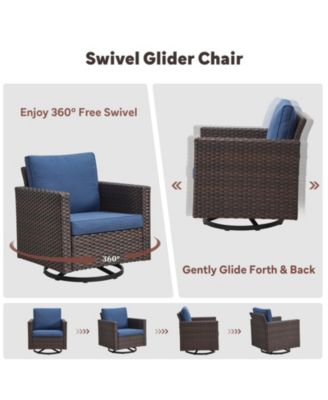 U-Frame 2-Piece Swivel Glider Wicker Outdoor Rocking Chair with Olefin Cushions