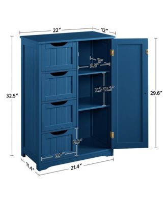 Wooden Bathroom Cabinet 32.5-Inch Height with 4 Drawers and Cupboard