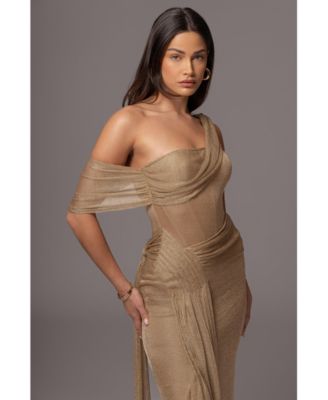 Draped Metallic Maxi Dress