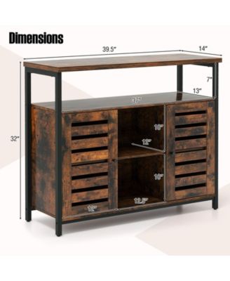 Buffet Cabinet Industrial Sideboard Storage Cabinet with Slatted Door and 3 Adjustable Shelves