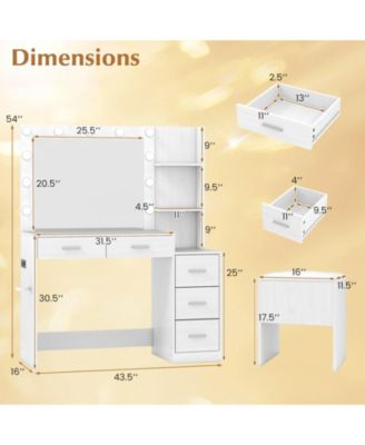 Makeup Table and Stool Set with Hair Dryer Stand