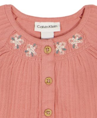 Baby Girls' Pointelle Rib Top and Denim Jumpsuit, 2-Piece Set