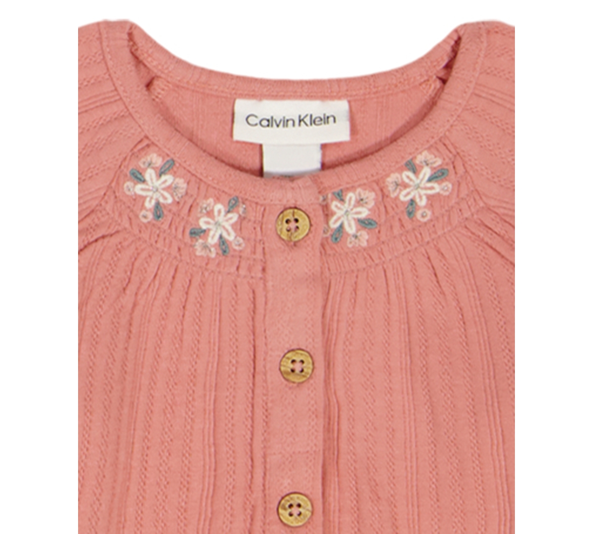 Calvin Klein Baby Girls 2-Piece Pointelle Rib Top and Denim Jumpsuit Set