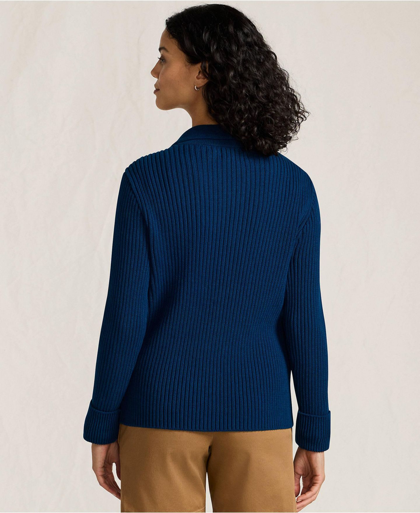 Женский свитер Lands' End Petite Drifter Ribbed Collared Blazer, цвет: Морской тёмно-синий — фото 2