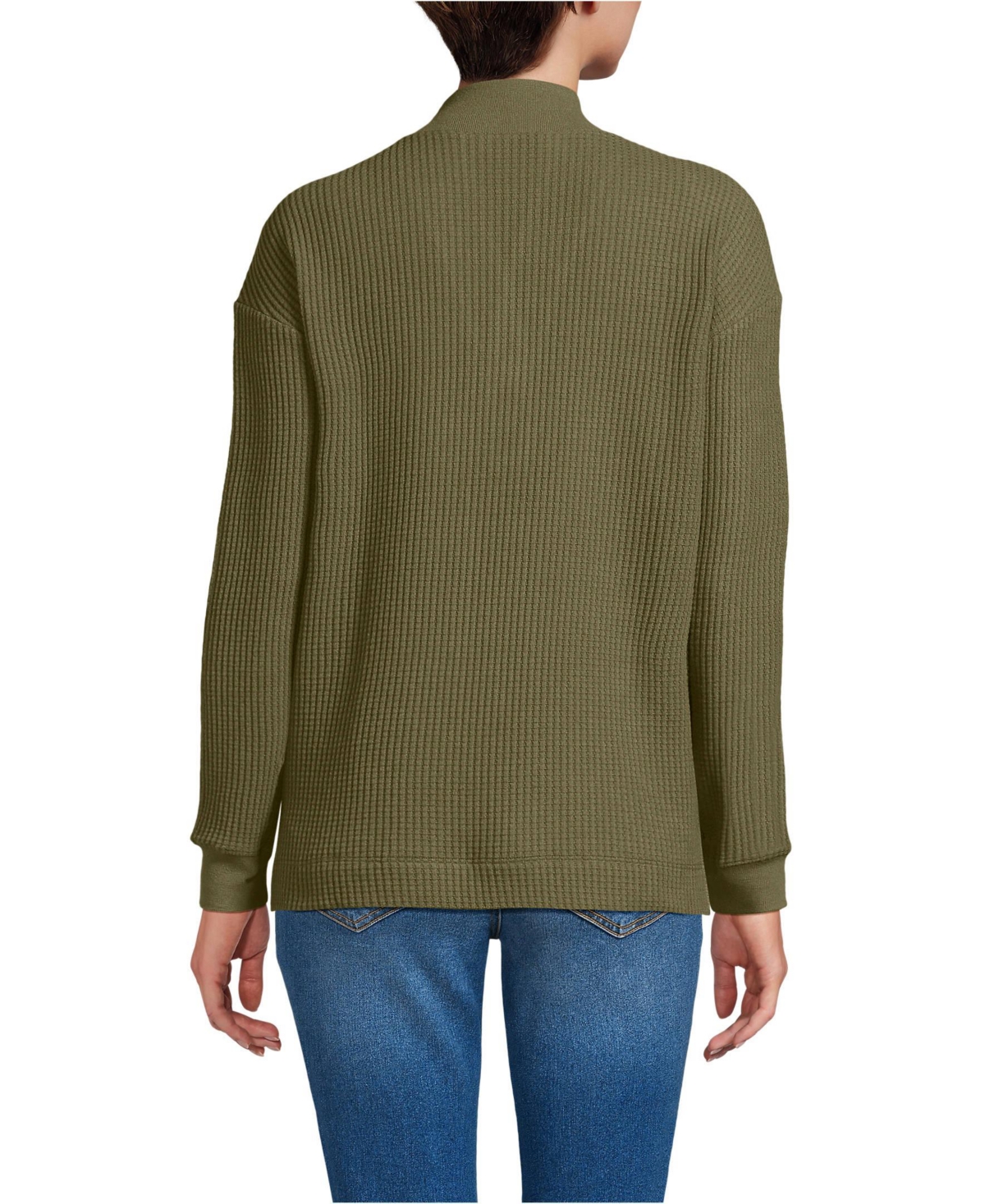 Lands' End Women's Long Sleeve Waffle Shawl Collar Henley